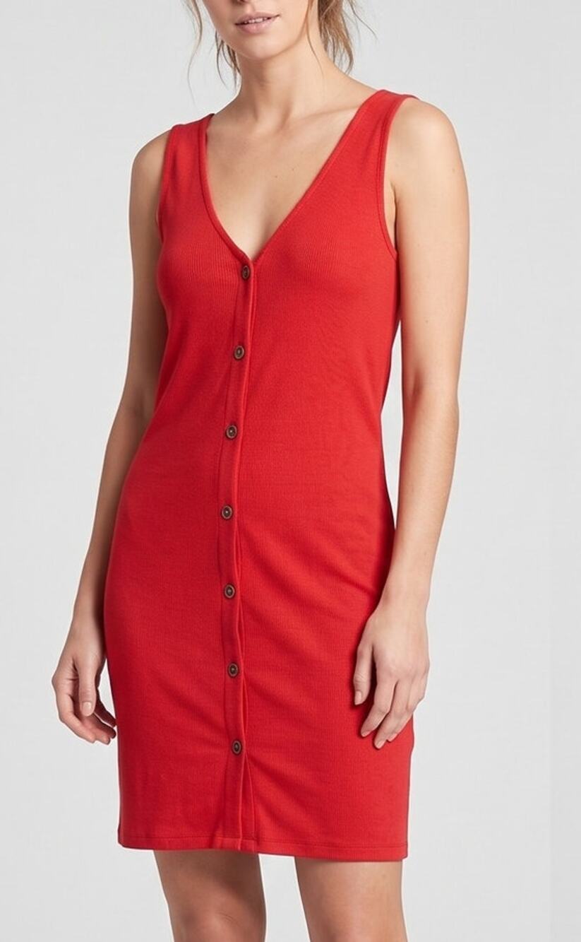 Sanctuary L Vibrant Red Sleeveless Dress Deep V-neckline Front Button Closure
